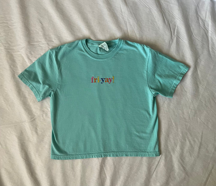 Fri-Yay Semi-Crop T-shirt (Blue)